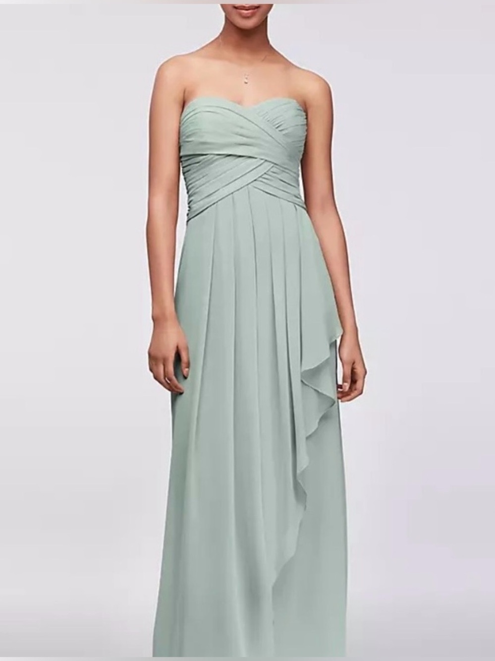 David’s Bridal Mint Green Strapless Crinkle Chiffon Bridesmaid Dress 14
